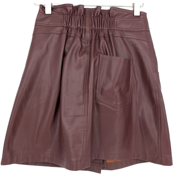 Bishop & Young Burgundy Vegan Leather Mini Skirt Small Button Up Tie Waist Retro - Picture 6 of 11